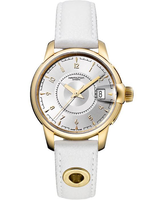 Hamilton Hamilton American Classic RailRoad Lady Auto H40445955  H40445955 механические женские часы серебристый циферблат, браслет кожаный — вид спереди